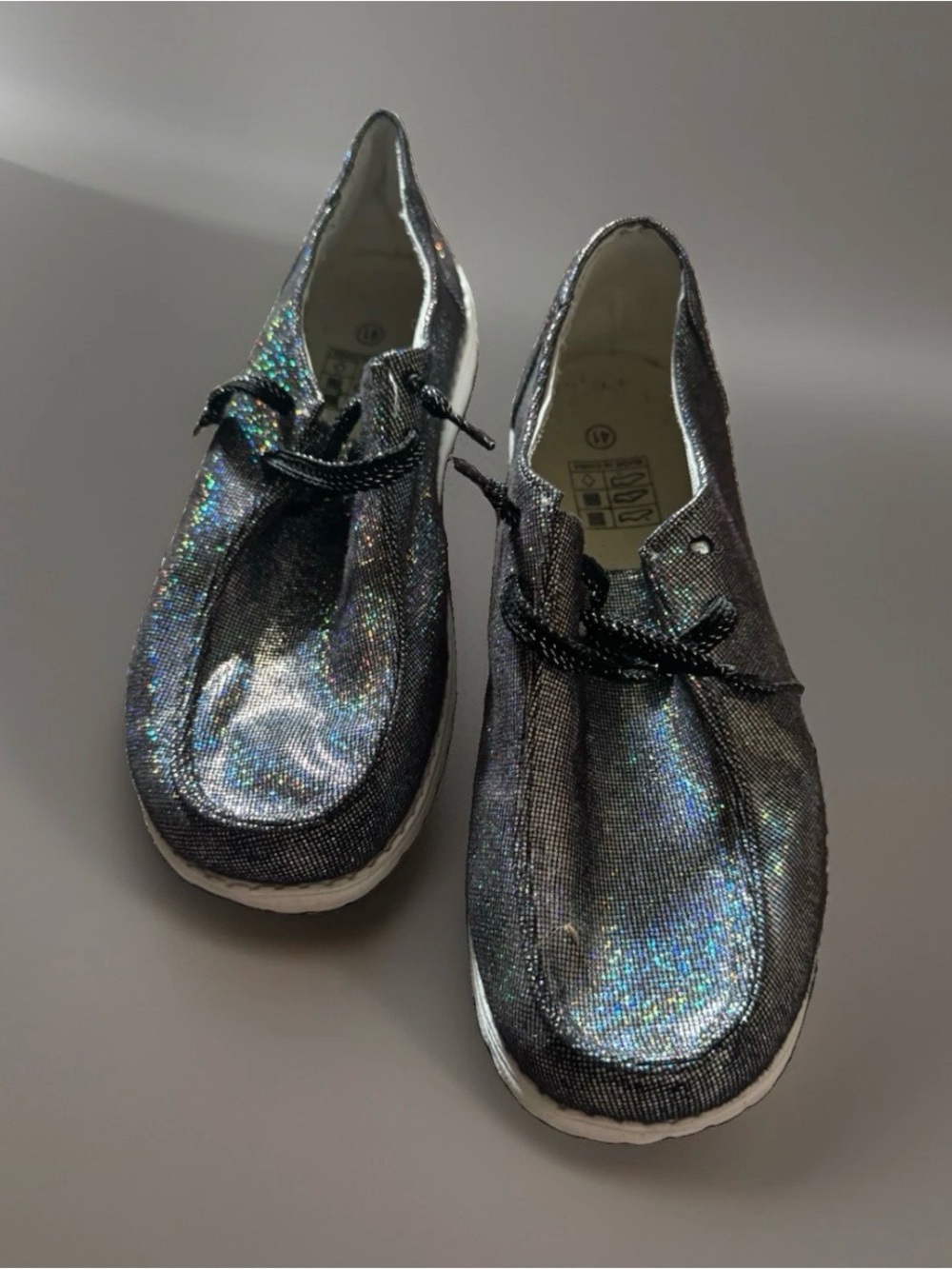 SHEIN Black Holographic Slip-On Flats